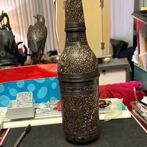 Intricately Brass Peacock Carved Decorative Bottle For Wine Or Water Bottle